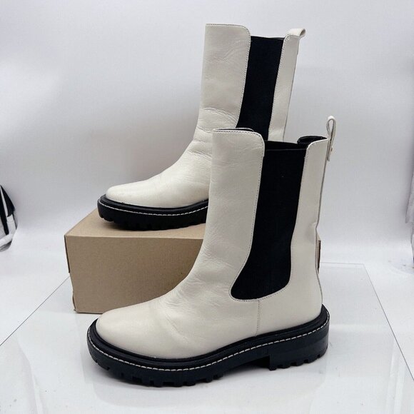 Tory Burch Benton Chelsea Ankle Boots Platform Vachetta Calf Ivory/ Black US 10 - Picture 4 of 13